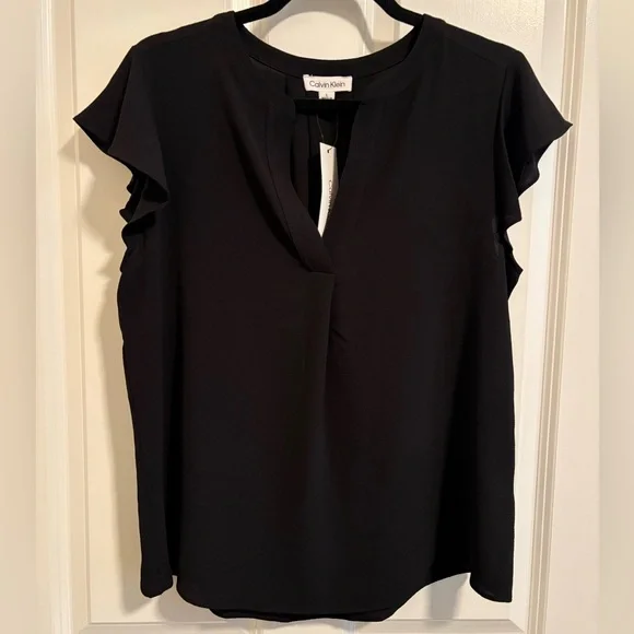 Calvin Klein Black Ruffle Sleeve Blouse - Picture 1 of 6